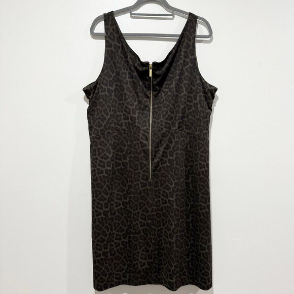 Michael Kors Leopard Print Sleeveless Back Zip Stretch Midi Dress Women Sz 24W - Picture 3 of 6